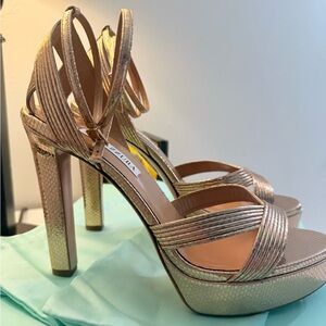 Aquazzura Gold Strappy Platform Heels